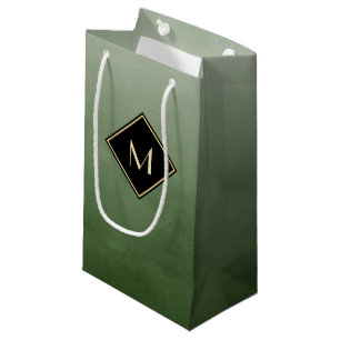 Elegant Brushed Green With Simple Gold Monogram Small Gift Bag