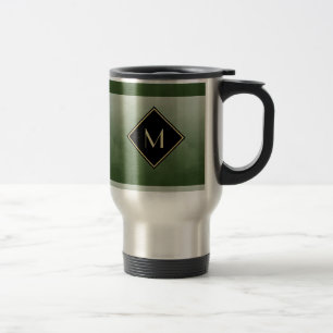 Elegant Brushed Green With Simple Gold Monogram Travel Mug