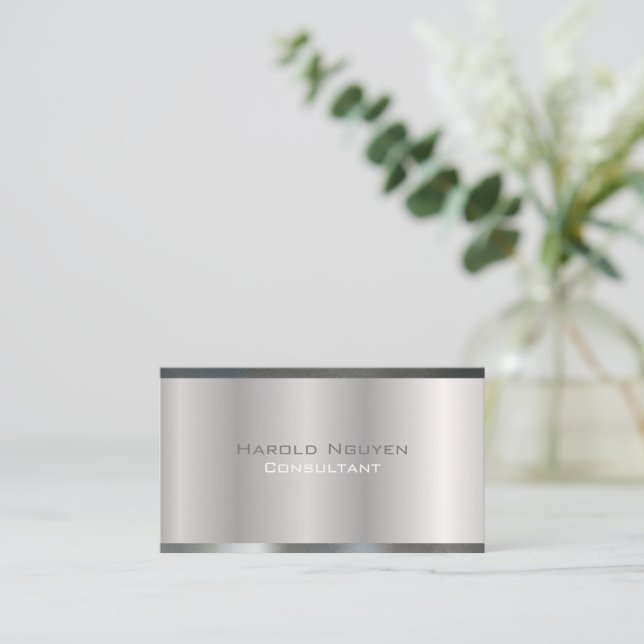Elegant Brushed Metal Metallic Stainless Aluminium Business Card (Standing Front)