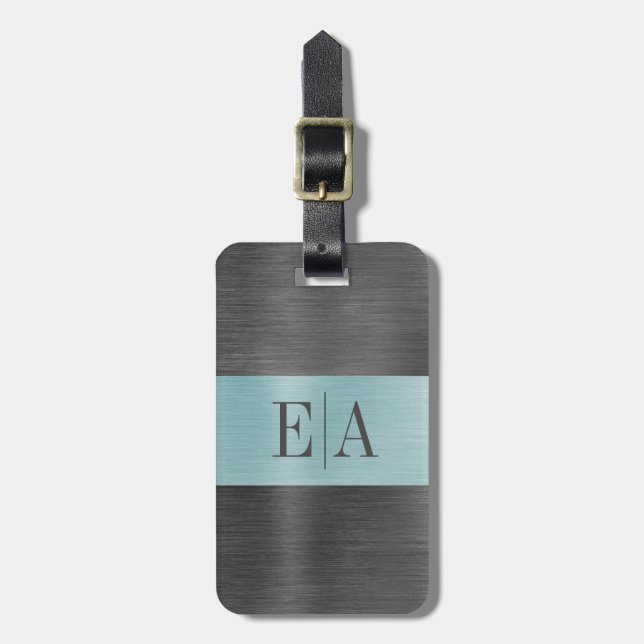 Elegant Brushed Metal Script Monogram Cute Luggage Tag (Front Vertical)
