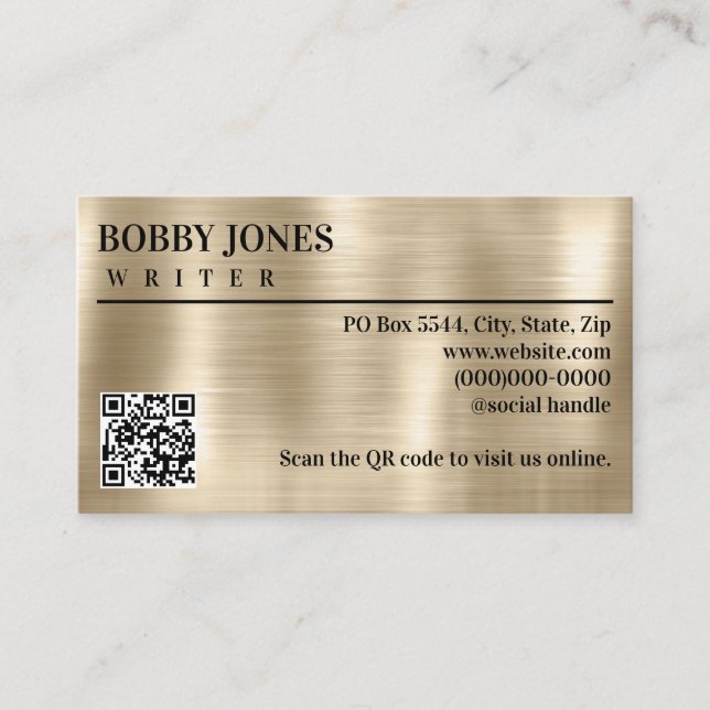 Elegant Brushed Pearl Foil Metallic QR Code Business Card (Front)