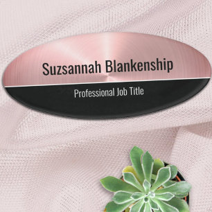 Elegant Brushed Pink Metal Custom Professional Name Tag