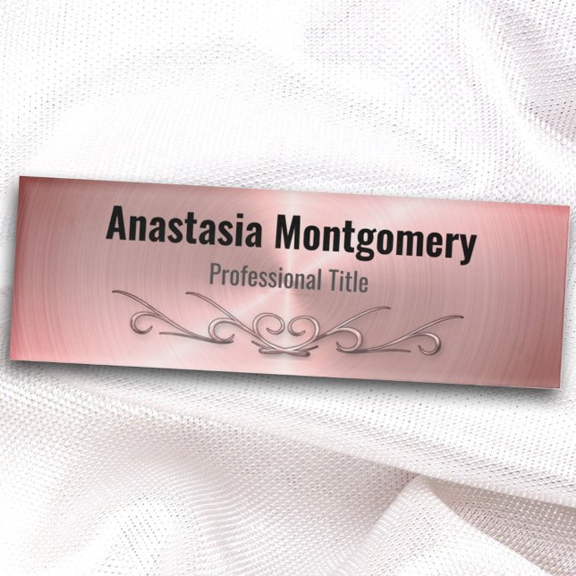 Elegant Brushed Pink Metal Scroll Professional Name Tag (Creator Uploaded)