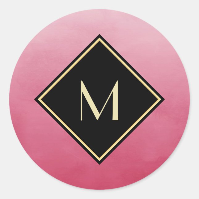 Elegant Brushed Pink With Simple Gold Monogram Classic Round Sticker (Front)