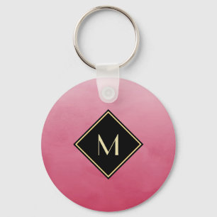 Elegant Brushed Pink With Simple Gold Monogram Key Ring