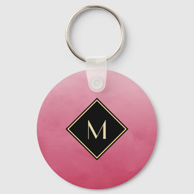 Elegant Brushed Pink With Simple Gold Monogram Key Ring (Front)