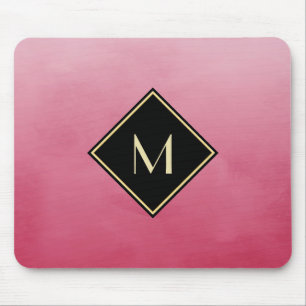 Elegant Brushed Pink With Simple Gold Monogram Mouse Mat