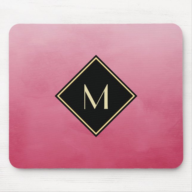 Elegant Brushed Pink With Simple Gold Monogram Mouse Mat (Front)