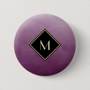 Elegant Brushed Purple With Simple Gold Monogram 6 Cm Round Badge