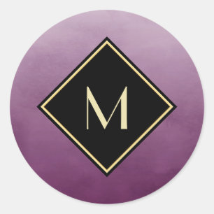 Elegant Brushed Purple With Simple Gold Monogram Classic Round Sticker