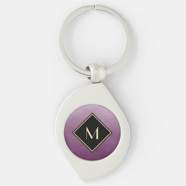 Elegant Brushed Purple With Simple Gold Monogram Key Ring (Front)