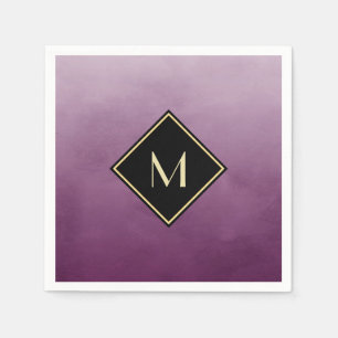 Elegant Brushed Purple With Simple Gold Monogram Napkin