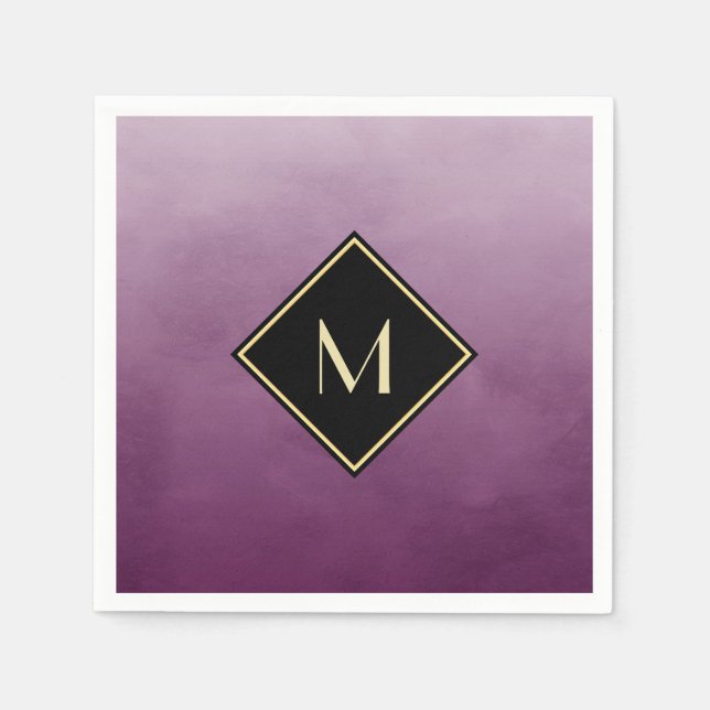 Elegant Brushed Purple With Simple Gold Monogram Napkin (Front)