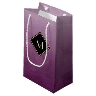 Elegant Brushed Purple With Simple Gold Monogram Small Gift Bag