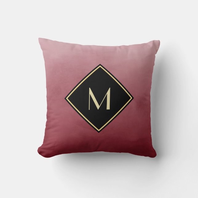 Elegant Brushed Red With Simple Gold Monogram Cushion (Front)