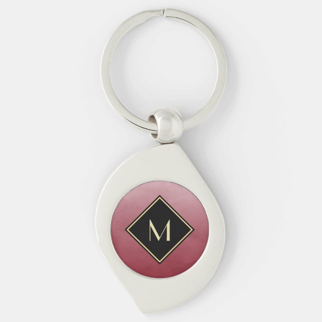 Elegant Brushed Red With Simple Gold Monogram Key Ring (Front)