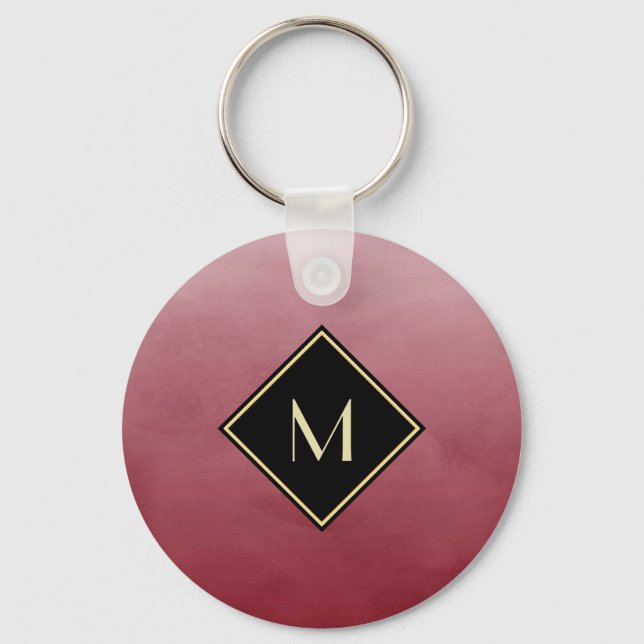 Elegant Brushed Red With Simple Gold Monogram Key Ring (Front)
