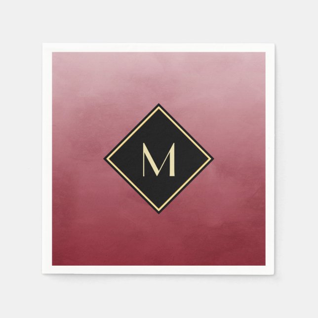 Elegant Brushed Red With Simple Gold Monogram Napkin (Front)