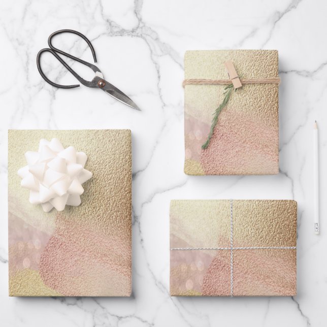 Elegant Brushed Rose-Gold Bokeh Holiday Wrapping Paper Sheet (Front)