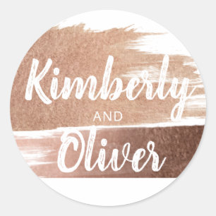 Elegant Brushed Rose Gold Simple Modern Wedding Classic Round Sticker
