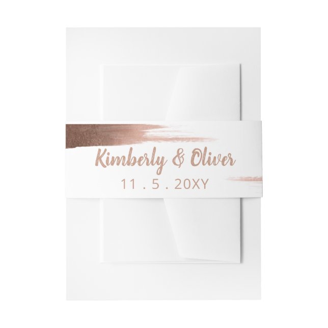 Elegant Brushed Rose Gold Simple Modern Wedding Invitation Belly Band (Front Example)