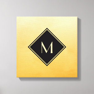 Elegant Brushed Yellow With Simple Gold Monogram Canvas Print