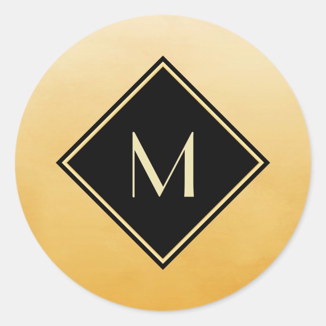 Elegant Brushed Yellow With Simple Gold Monogram Classic Round Sticker (Front)