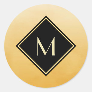 Elegant Brushed Yellow With Simple Gold Monogram Classic Round Sticker