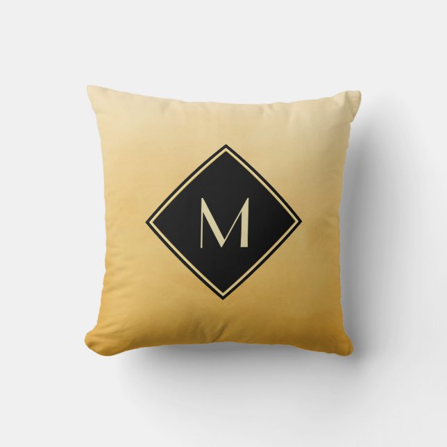 Elegant Brushed Yellow With Simple Gold Monogram Cushion (Front)