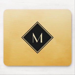 Elegant Brushed Yellow With Simple Gold Monogram Mouse Mat
