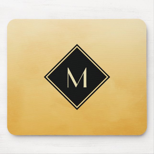 Elegant Brushed Yellow With Simple Gold Monogram Mouse Mat (Front)