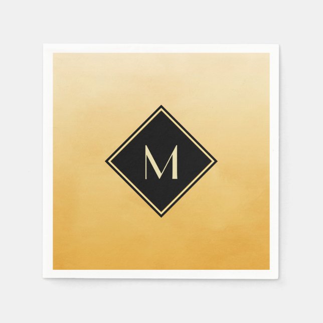 Elegant Brushed Yellow With Simple Gold Monogram Napkin (Front)