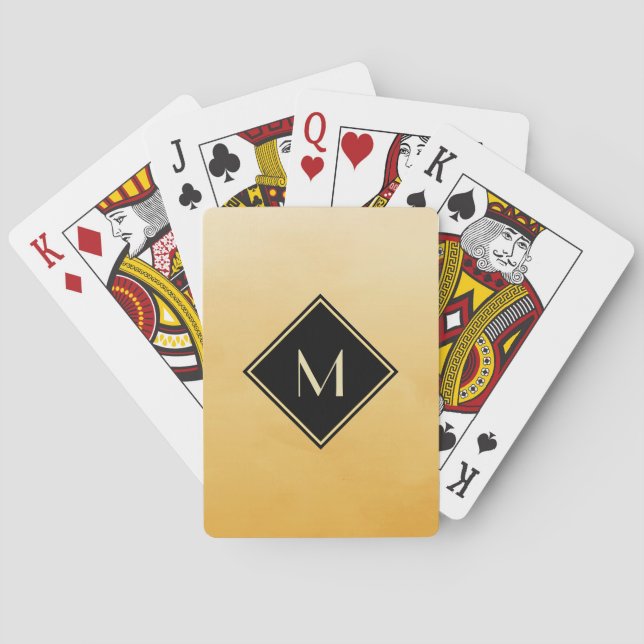 Elegant Brushed Yellow With Simple Gold Monogram Playing Cards (Back)
