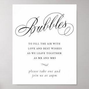 Elegant Bubbles Black Calligraphy   Favor Table Poster