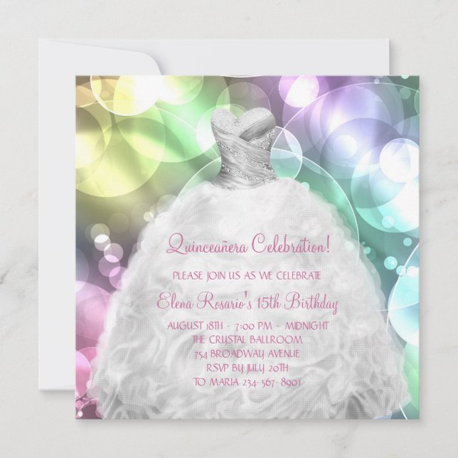 Elegant Bubbles Pink and Purple Quinceanera Invitation (Front)