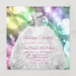 Elegant Bubbles Pink and Purple Quinceanera Invitation