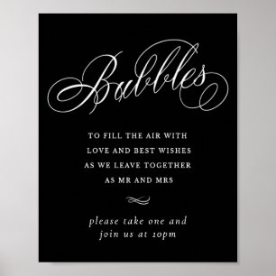 Elegant Bubbles White Calligraphy   Favour Table Poster