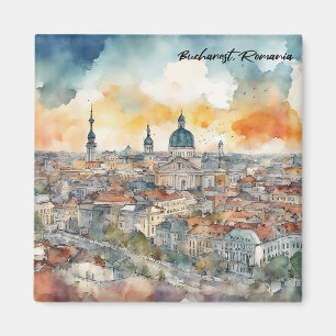 Elegant Bucharest Romania Watercolor City View Magnet