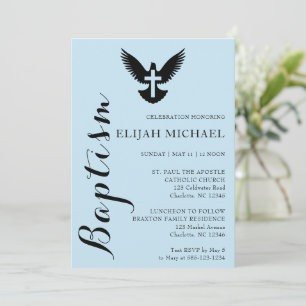 Elegant Budget Baptism Sky Blue Invitation