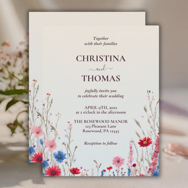Elegant Budget Boho Watercolor Wildflowers Wedding Invitation (Creator Uploaded)