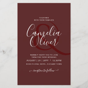 Elegant BUDGET Burgundy Monochrome Wedding Simple Flyer