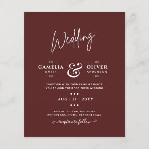 Elegant BUDGET Burgundy Monochrome Wedding Simple Flyer