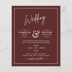 Elegant BUDGET Burgundy Monochrome Wedding Simple Flyer