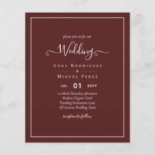 Elegant BUDGET Burgundy Monochrome Wedding Simple Flyer