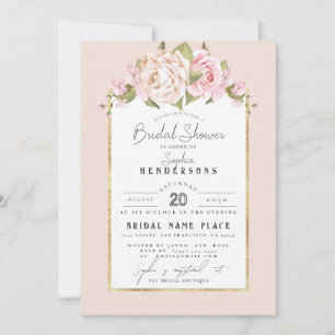 Elegant Budget Floral Dusty Rose Foil BridalShower Invitation