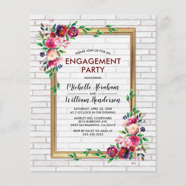 Elegant Budget Floral Engagement Party Invitation (Front)
