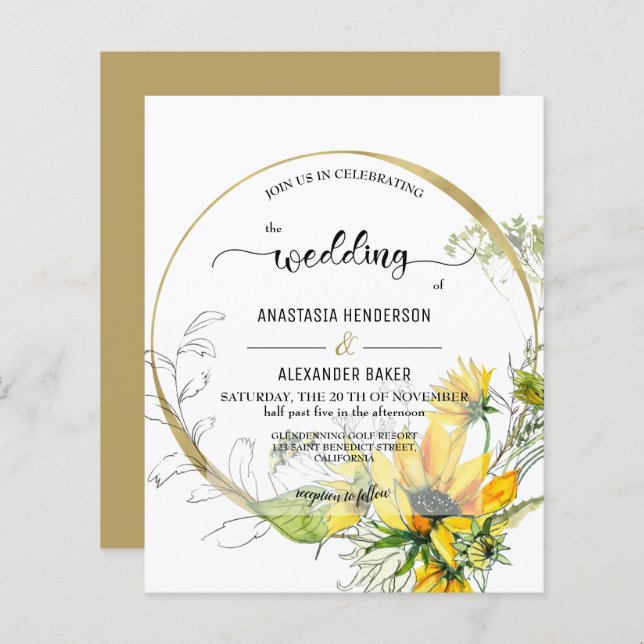 Elegant Budget Invitation to wedding ceremony. (Front/Back)