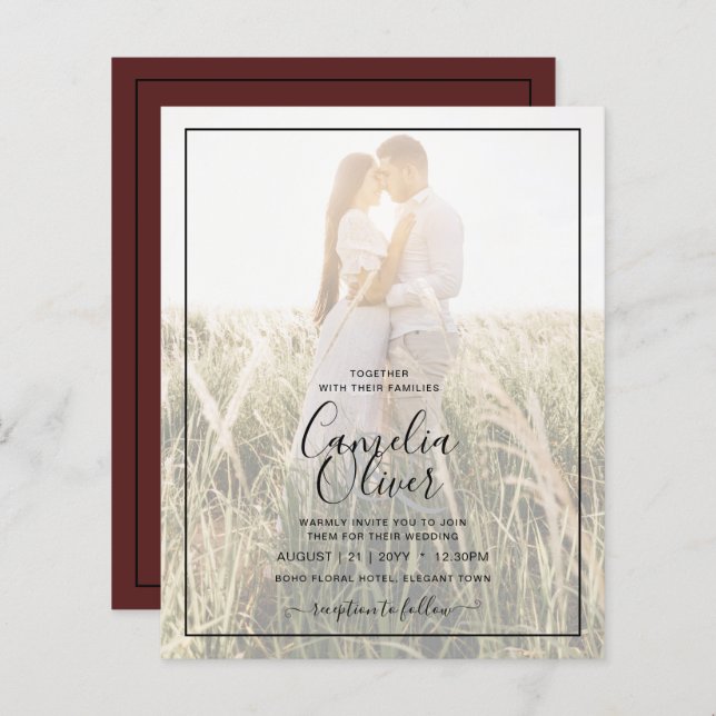 Elegant Budget PHOTO Overlay Burgundy Wedding Chic (Front/Back)