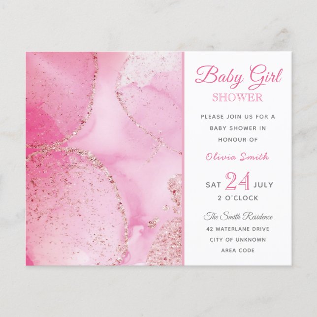 Elegant budget pink girl baby shower invitation (Front)