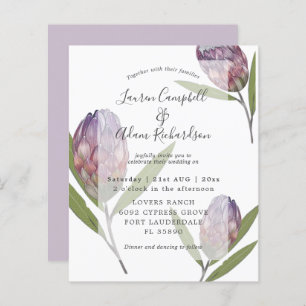 Elegant Budget Protea Purple Wedding Invitation